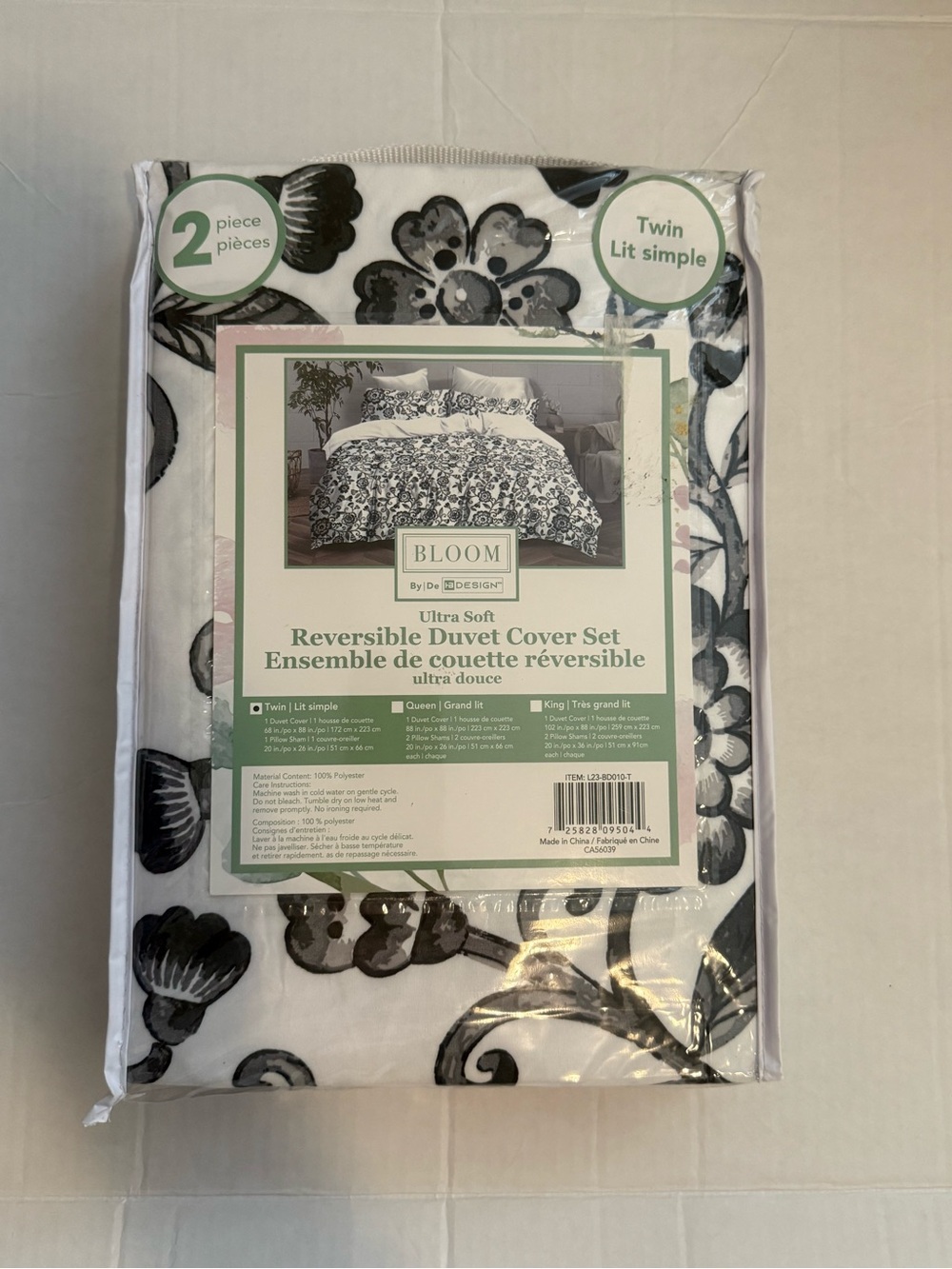bloom Black and White Floral Reversible Duvet Cover Set
